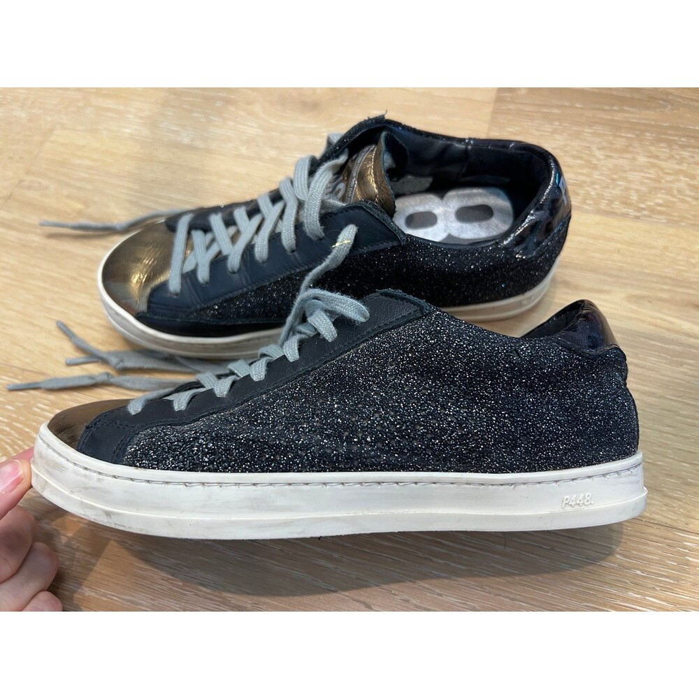 p448 sneakers UK 35 US 4.5 5 Black Glitter Gold - Picture 3 of 8